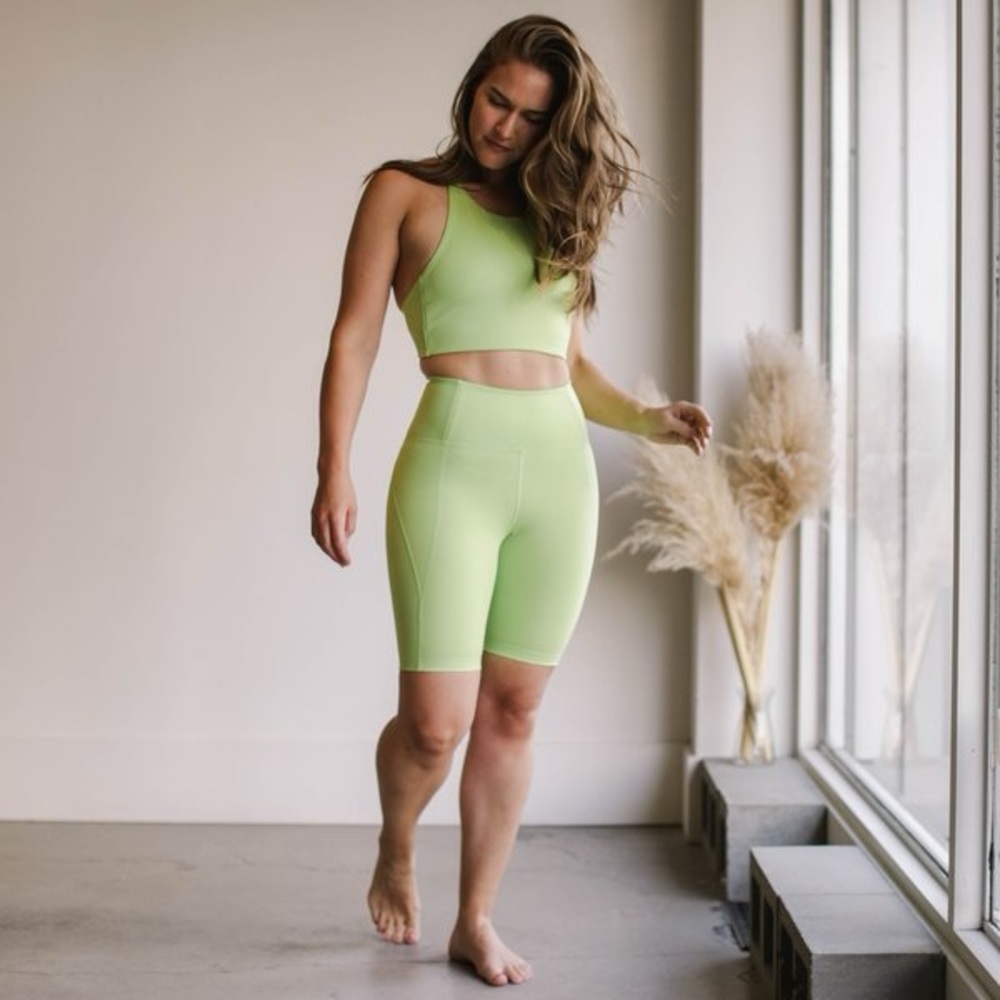 Girlfriend Collective Green Bike Shorts High-Waisted Compression